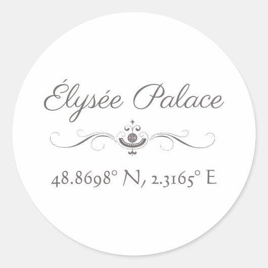 Élysée Palace Latitude Longitude Ronde Sticker (Voorkant)