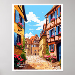 Elzas Frankrijk Kunst Vintage Reizen Illustratie Poster