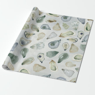 Emballage cadeau de coquilles huîtres aquarelle