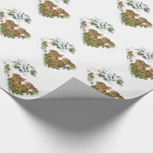 Emballage cadeau de Noël/Lapins et Oiseaux (Coin)