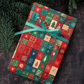 Emballage Cadeau de Noël Patchwork Bleu Rouge Joye
