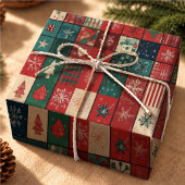 Emballage Cadeau de Noël Patchwork Bleu Rouge Joye