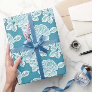 Emballage cadeau élégant vintage pivoine en bleu