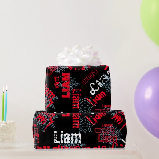 Emballage cadeau flocon de neige noir nom changean (Cadeaux de fête)