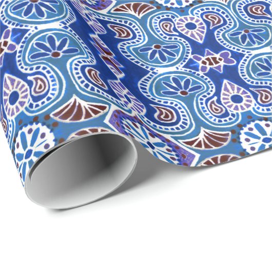 Emballage cadeau Motif ethnique bleu et violet (Coin rond)
