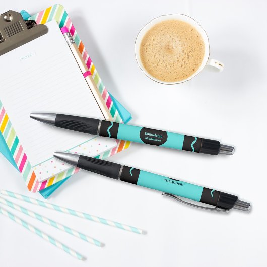Emballage de crayon turquoise avec monogramme