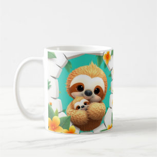 emballage de mug 3D avec un paresseux mignon, conc