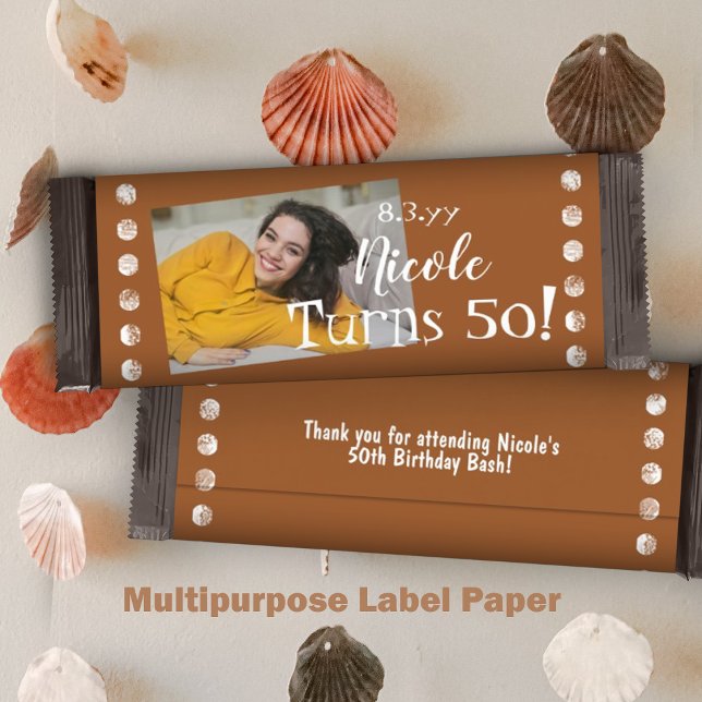 Emballage en terracotta 50e anniversaire Candy Bar (gold terracotta copper hawaii 5-0 50th birthday party personalized chocolate candy bar wrapper label)