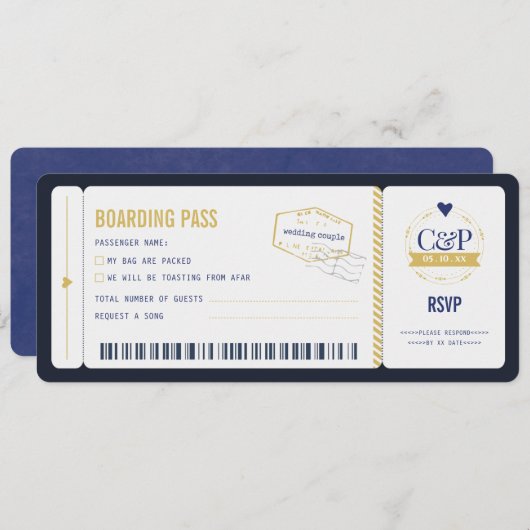 Embarquement Pass Mariage RSVP Invitation (Devant / Derrière)