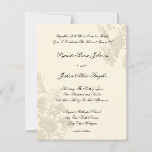 Embassy Floral Ecru Creme Wedding Invitations Kaart (Voorkant)