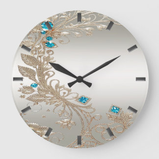 Embellister Gold Blue Stones Horloge murale