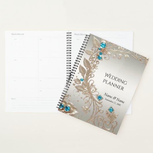 Embellister Gold Blue Stones Planner (Devant avec enveloppe)