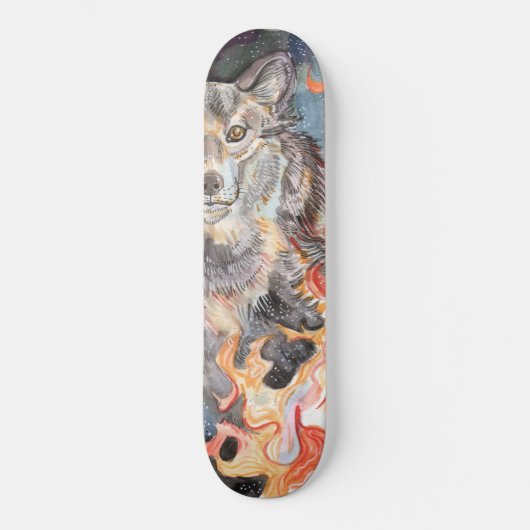 Ember Eyes Wolf Waterverf Skateboard (Voorkant)