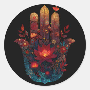 Ember Lotus Hamsa Hand Design Ronde Sticker