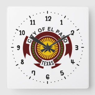 Emblem of City of El Paso, Texas Square Wall Clock Vierkante Klok