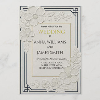 Embossed Art Deco Floral Wedding Kaart