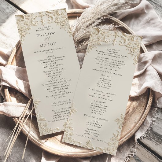 Embossed Baroque Ivory Wedding Program Programma