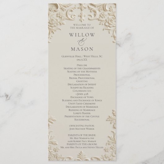 Embossed Baroque Ivory Wedding Program Programma (Voorkant)
