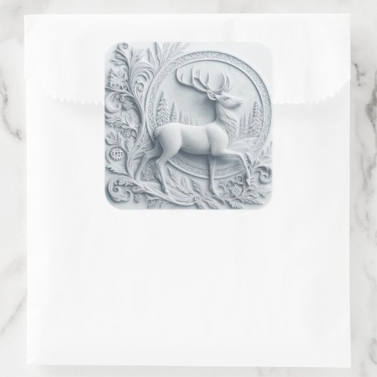 Embossed Collage Deer in Motion Square Sticker (Tas)