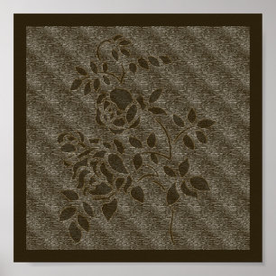 Embossed Effect Bruine stencil Rozen Bloemen Poster