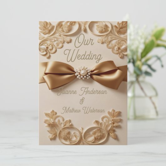 Embossed Floral Wedding Invitation – Satin Bow & G (Debout devant)