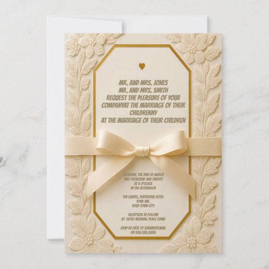 Embossed Floral Wedding Invitation – Satin Bow & G (Dos)