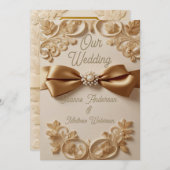 Embossed Floral Wedding Invitation – Satin Bow & G (Devant / Derrière)
