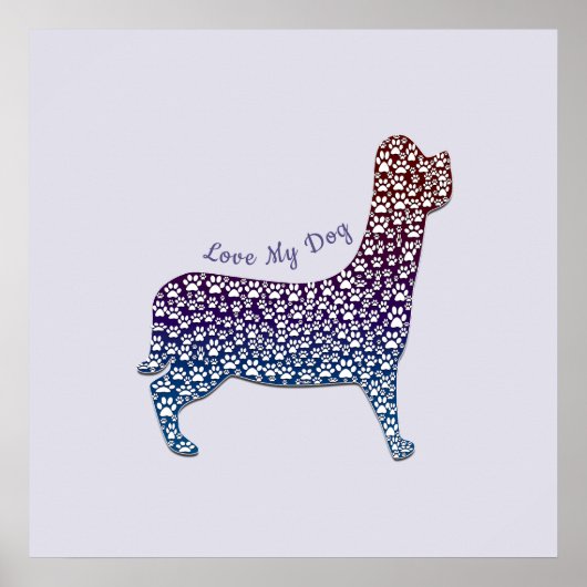 Embossed Indigo Gradient Paw Print Dog Outline (Voorkant)