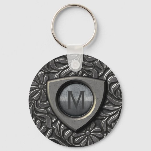 Embossed Metal Shield Monogram ID139 Sleutelhanger (Voorkant)