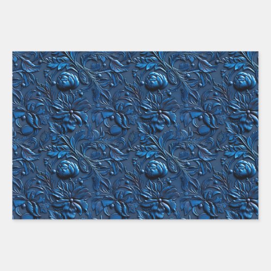Embossed Shades of Royal Blue Inpakpapier Vel (Voorkant 3)
