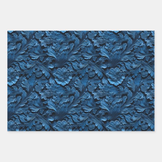Embossed Shades of Royal Blue Inpakpapier Vel (Voorkant 2)