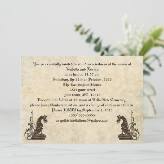 Embossés Look Dragons Goth Wedding Invitations (Debout devant)