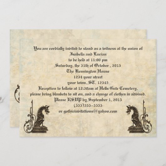 Embossés Look Dragons Goth Wedding Invitations (Devant / Derrière)