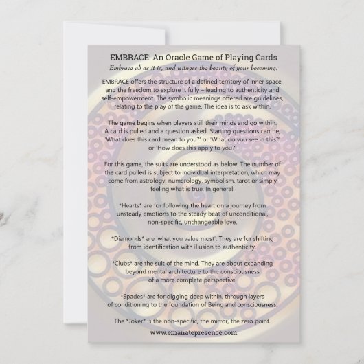 EMBRACE: een Oracle-spel van speelkaarten Kaart (Voorkant)