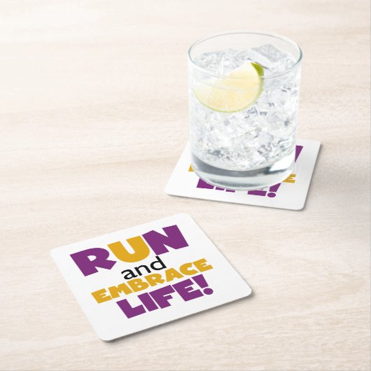 Embrace Life Paars Yellow Vierkante Kartonnen Onderzetter (Insitu)