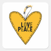 Embrodering Liefde & Vrede ・ Geel ・ Vierkante Sticker (Voorkant)