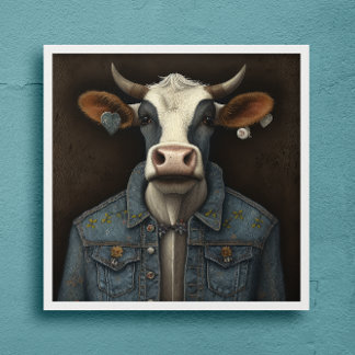 Embroided Moo Jacket- Funny koe in een kostuum Poster