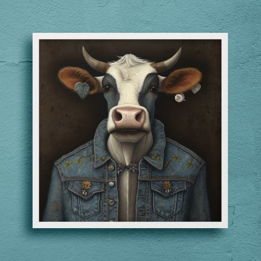 Embroided Moo Jacket- Funny koe in een kostuum Poster