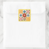 Embroidered Flower Patchwork Quilt Vierkante Sticker (Tas)