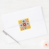 Embroidered Flower Patchwork Quilt Vierkante Sticker (Envelop)
