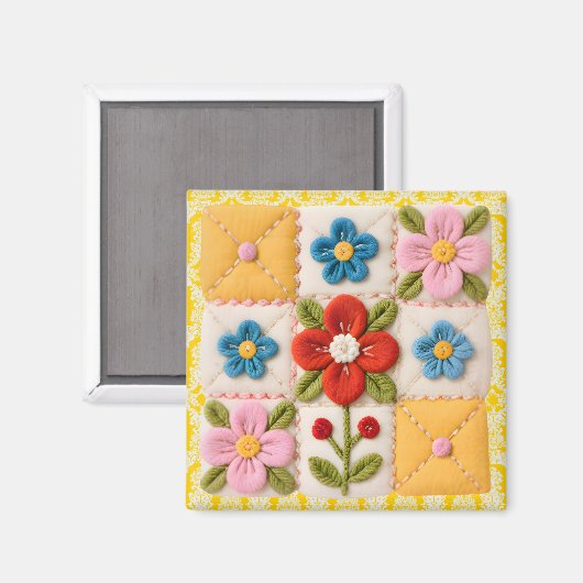 Embroidered Flower Quilt Block Magneet (Voorkant / Achterkant)