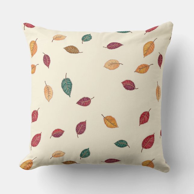Embroidered Look Fall Leave Throw Pillow Buitenkussen (Voorkant)