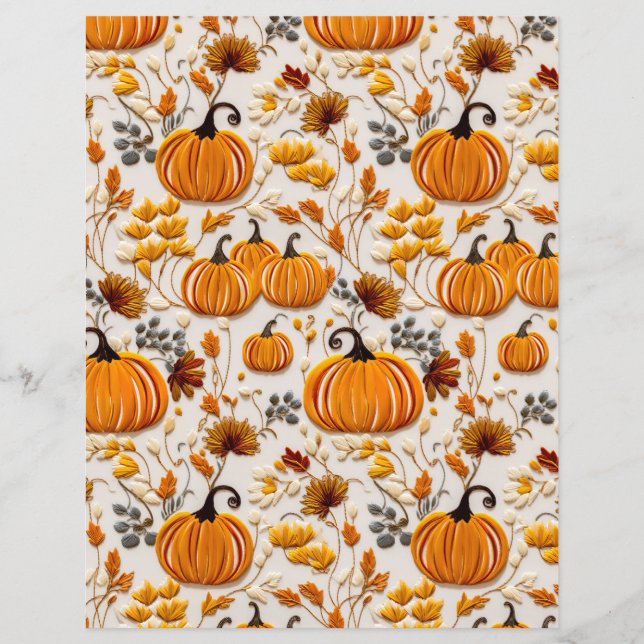 embroidered pumpkin fall pattern scrapbook paper (Voorkant)