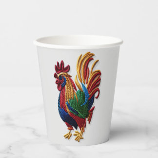 Embroidery rooster - Embroiderig traditioneel dier Papieren Bekers