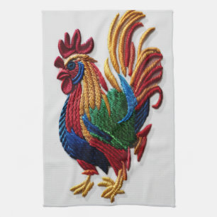 Embroidery rooster - Embroiderig traditioneel dier Theedoek