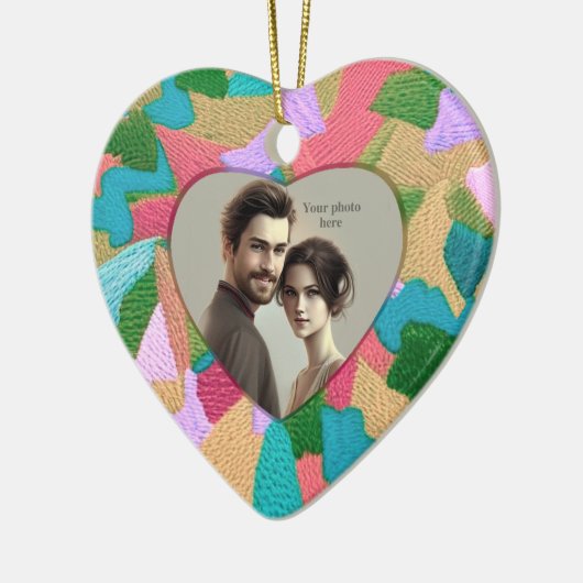 Embroidery-titels - Heart Shaped Photo Ceramic O Keramisch Ornament (Links)