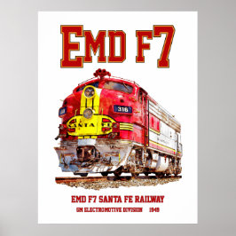 EMD F7 Santa Fe Warbonnet Diesel Locomotive. Poster