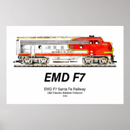 EMD F7 Santa Fe Warbonnet Diesel Locomotive. Poster