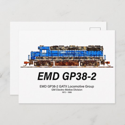 EMD GP38-2 Diesel Locomotive GATX blauw en wit Briefkaart (Voorkant / Achterkant)