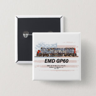 EMD GP60 Diesel Locomotief en Amerikaanse vlag Vierkante Button 5,1 Cm